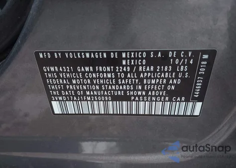 2015 Volkswagen Jetta 1.8T Se from USA, damaged, VIN 3VWD17AJ1FM250090